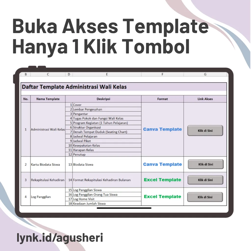 Preview daftar template Administrasi Wali Kelas