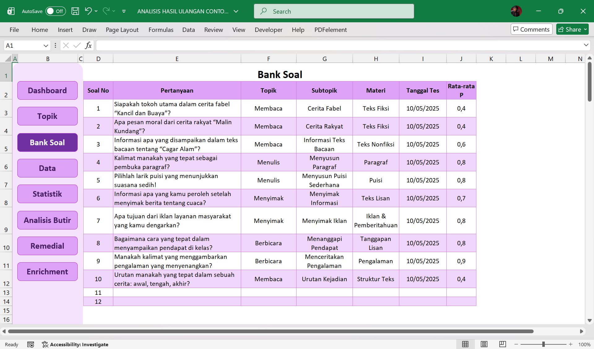 Screenshot bank soal Analisis Hasil Ulangan