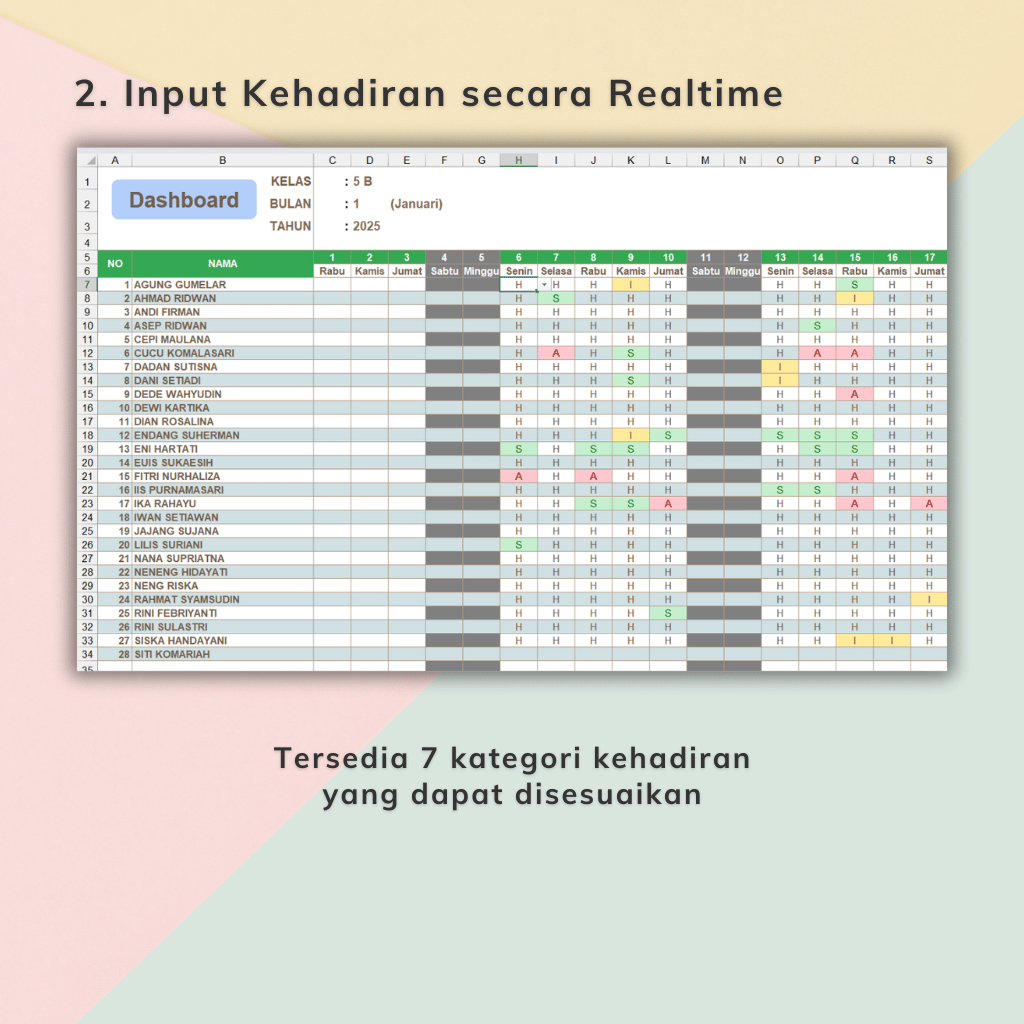 Screenshot rekap kehadiran siswa Attendance Tracker Pro