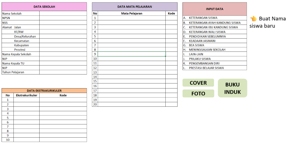 Screenshot menu navigasi Buku Induk SD/MI