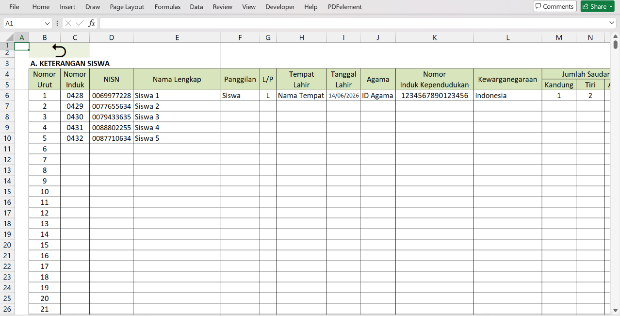 Screenshot input data Buku Induk SD/MI