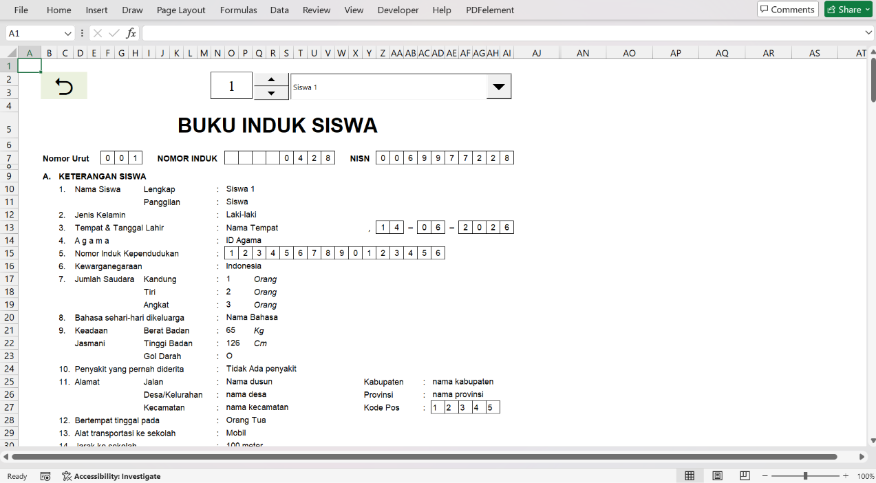Screenshot halaman print output Buku Induk SD/MI