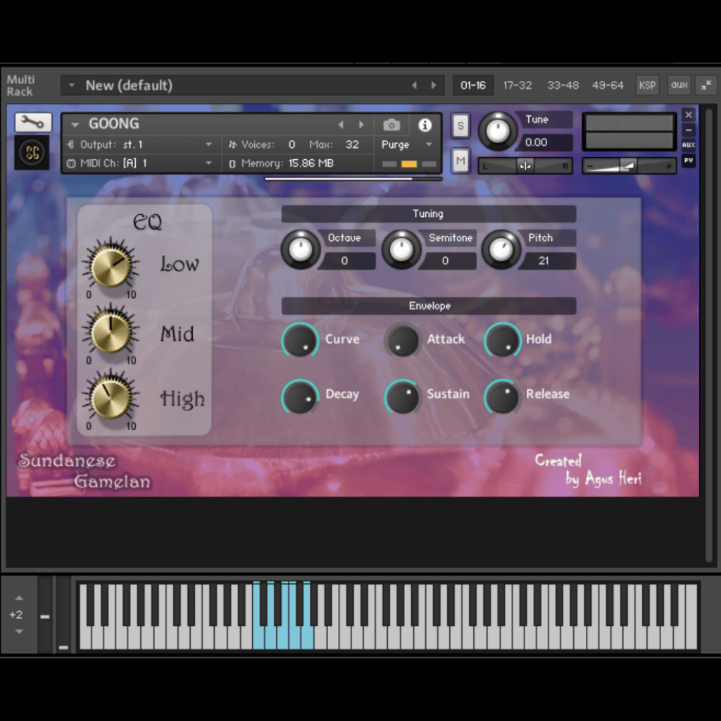 Screenshot tampilan parameter suara Sundanese Gamelan Kontakt Library