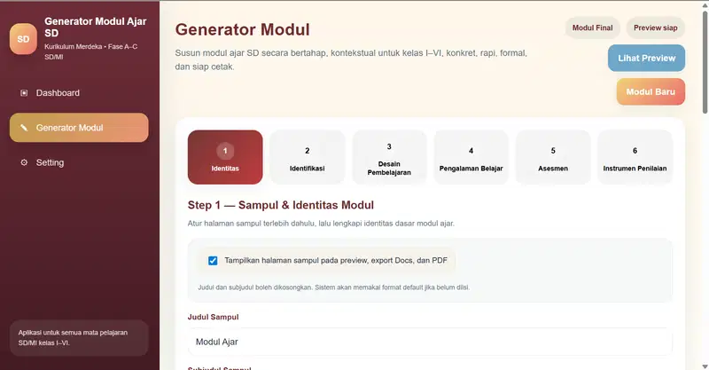Screenshot langkah 1 identitas modul ajar SD MI