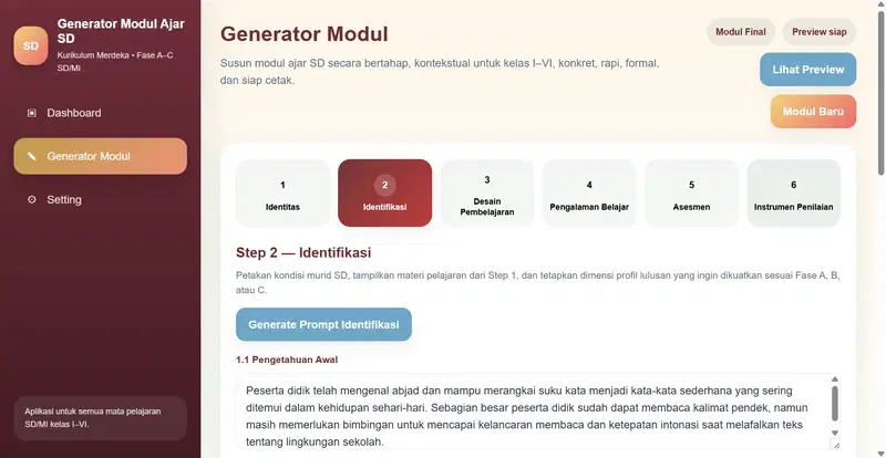 Screenshot langkah 2 identifikasi modul ajar SD MI