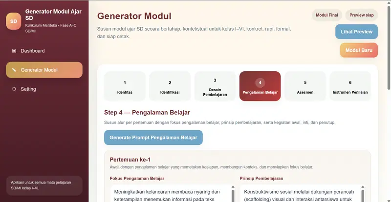 Screenshot langkah 4 pengalaman belajar modul ajar SD MI