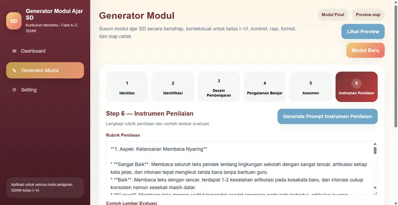 Screenshot langkah 6 instrumen penilaian modul ajar SD MI