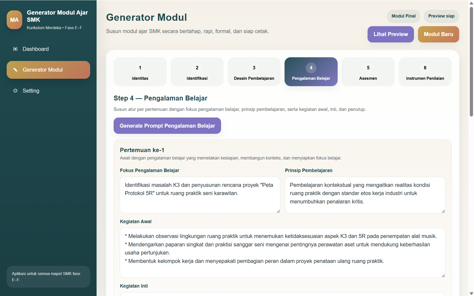 Screenshot langkah 4 pengalaman belajar modul ajar SMK MAK